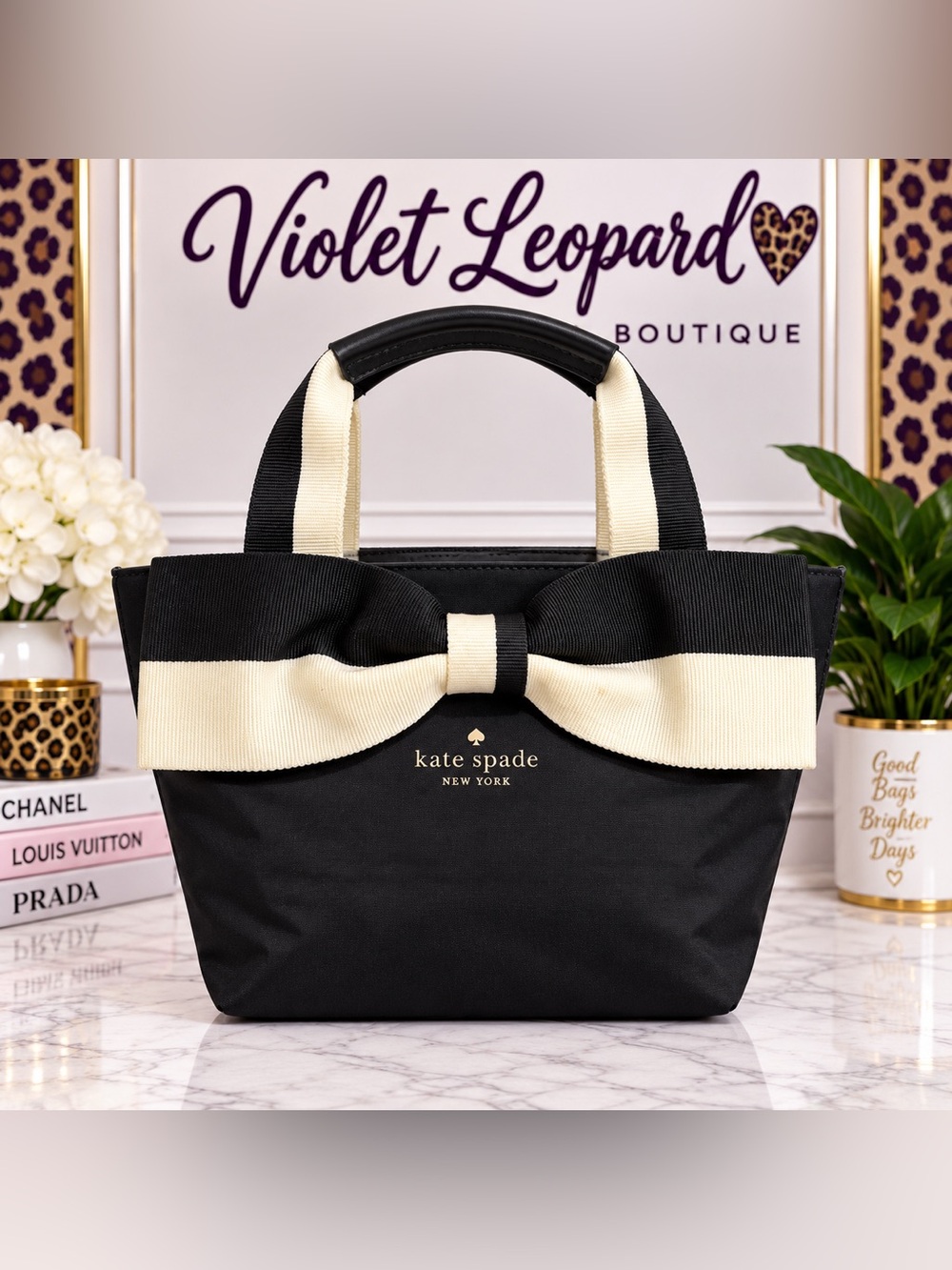 kate spade Black & Cream Bow Top-Handle Tote
